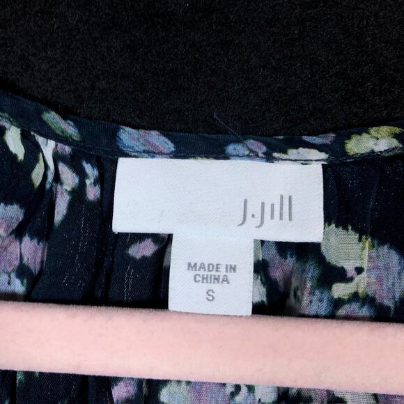 J Jill Womens Blouse Blue Multi Floral Pull Over V Neck Long Sleeve Sheer Small - Picture 6 of 12